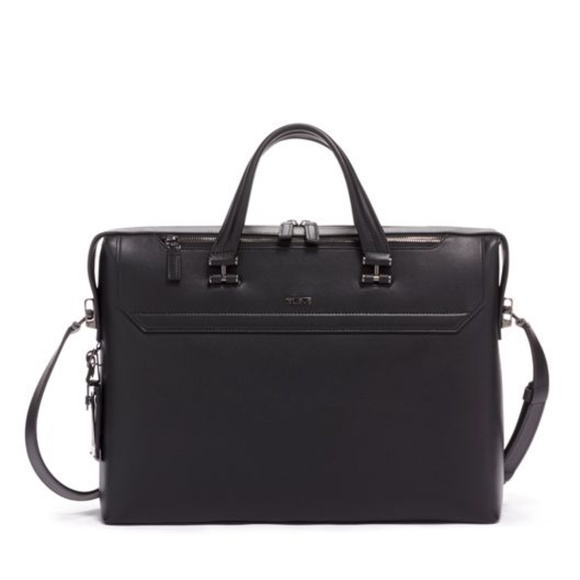 TUMI GAVIN SLIM BRIEF LEATHER BLACK ASHTON - Picture 1 of 15
